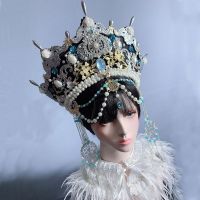 Renaissance Tudor Crown Headpiece Elizabethan Palace Style Retro Gorgeous Gothic Lolita Bead Chain KC Headband Hat Ornament