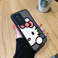 GGK เคสสำหรับ Vivo Y02A Y02T การ์ตูนน่ารัก Kity Cat Kity เคสโทรศัพท์ดีไซน์สีขาวลายขอบด้านข้างแมวน่ารักมีน้ำค้างแข็งโปร่งใสแข็งรูปเด็กผู้หญิงเคสป้องกันกล้อง