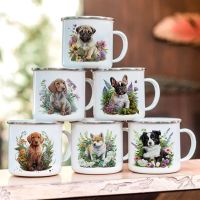 hotx【DT】 Dachshund Bulldog Border Colliegolden Retriever Printed Enamel Mug Cup Camping Handle Gifts for Dog Lovers