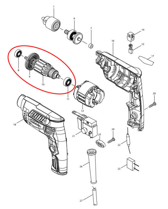 ทุ่น-สว่าน-maktec-มาคเทค-makita-มากีต้า-mt653-m6501-m6501b-แท้