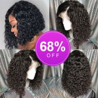 Malaysian Curly Short Bob Lace Front Human Hair Wig Pre Plucked For Black Women Glueless 6-14 ines Curly Bob Lace Front Wigs Rem Gift ของขวัญ