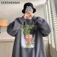 EERSHENSHI เสื้อสเวตเตอร์โอเวอร์ไซส์ของผู้ชายแบบไม่มีหมวกเสื้อกีฬาคอกลมอเมริกัน