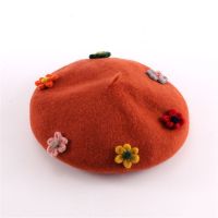 Fashion Beautiful Cute Flower Beret Hat Autumn Winter Wool Parent Child Hat Cap for Women Kids