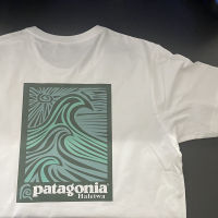 Patagonia เสื้อยืดคู่สำหรับทั้งหญิงและชายลำลองแขนสั้นพิมพ์ลายภูเขาผ้าฝ้ายวินเทจ