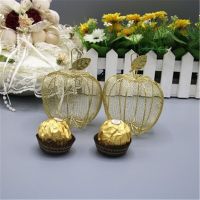 Golden wrought iron apple shaped iron cage crafts Wedding candy box gift box jewelry box Storage Boxes