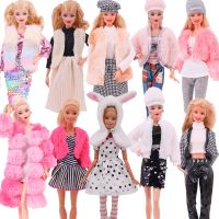 4 Pcs/Set Fur Vest Coat + Dress/Casual Outfit for 11.8 inch Barbies Doll Clothes Accessories Plush Jacket Celebrity,Childs Gift