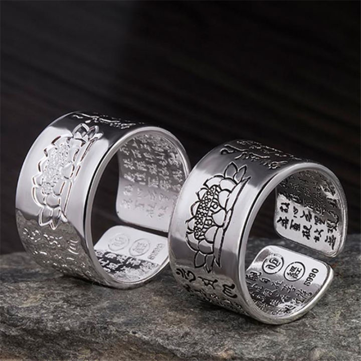 kofsac-thai-925-silver-blessing-ring-vintage-amulet-buddha-lotus-baltic-buddhist-scriptures-opening-rings-for-men-women-jewelry