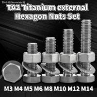 ☼☎ TA2 Titanium External Hexagon Screws Flat Washer Nut Set Pure Titanium Bolts M3 M4 M5 M6 M8 M10 M12 M14