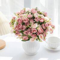 ∈∏✹ 15 Head Silk Rose Small Tea Bud For Christmas Decor Home windowsill bonsai accessories Wedding Background Wall Artificial Flower