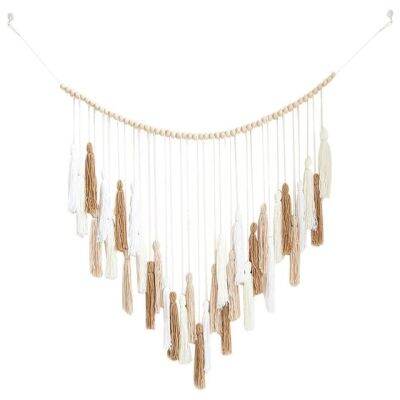 1ชิ้นการตกแต่งแบบแขวนผนัง Macrame ขนาดใหญ่39x43in ทอ Boho เครื่องตกแต่งฝาผนังสีขาวสีเบจสีกากี Macromay ประดับด้วยลูกปัดไม้