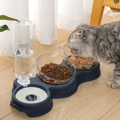 แมวป้อนอัตโนมัติ Bowl3คู่ใน1ตู้น้ำสุนัขภาชนะบรรจุอาหารดื่มยกยืนจานสัตว์เลี้ยง Waterer ป้อนการรักษาความปลอดภัย