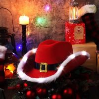 Christmas Xmas Soft Hats With Colorful Light Christmas Cowboy Hat Soft Comfortable Non-Woven Household Accessories Not Easy Age