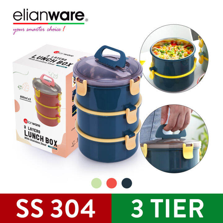 Elianware 1/2/3 layers 304 Stainless Steel Portable Bento Lunch Box