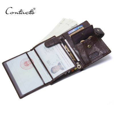 CONTACTS Leather Wallet Luxury Male Genuine Leather Wallets Men Hasp Purse With Passcard Pocket and Card Holder High Quality
