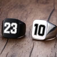 Lamberts Number Mens Signet Sqaure Flat Football Basketball Numbers Punk Heavy Jewelry