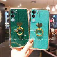 เคสโทรศัพท์ VIVO V29 V29e V29 Pro Y27 Y36 Y78 Y02 Y02A Y02T 4G 5G ใหม่ เคลือบรูปหัวใจลายการ์ตูนน่ารักยอดนิยม Case ซิลิโคนป้องกันการตกพร้อม2023ขาตั้งแหวนใส่นิ้วเงางาม