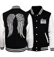 The Walking Dead Jacket Men Wing Print Coat 2022 Spring Autumn New Brand Black White Baseball Uniform Hip Hop Streetwear Homme