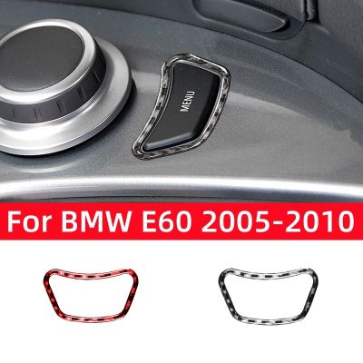 ปุ่มหน้าเมนูมัลติมีเดียสำหรับรถ BMW 5ซีรี่ส์ E60 2004-2010อุปกรณ์เสริมรถยนต์คาร์บอนไฟเบอร์ภายในสติกเกอร์ปิด Lis Pigura