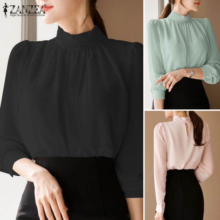 สินค้ามาใหม่-จัดส่งฟรี-fancystyle-zanzea-เสื้อเสื้อมีกระดุมสไตล์เกาหลีสำหรับผู้หญิงใส่เที่ยวหลังคอตั้งจีบฤดูใบไม้ร่วงเสื้อหรูหราเดท-10