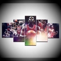 basketball Star Michael Jordan HD Canvas Painting 5 Panel Picture Wall Art Poster for Living Room Home Decoration Frame Artwork