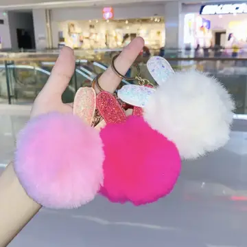 Snowflake Pom Pom Keychain Artificial Fur Ball Keychain Fluffy