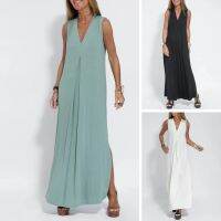 Chic Summer Robe Dress Pleated Loose Large Hem Lady Dress Casual Women Vest Dress Women Garment