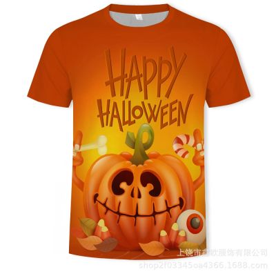 Hoodie ☃ Summer New Halloween Pumpkin Light Round Neck T-shirt 3D Digital Print Relaxed Casual Mens Short Sleeve Shirt
