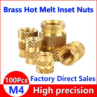 SL-type Double Twill Knurled Brass Injection Nut Brass Hot Melt Inset Nuts Heating Molding Copper Thread Inserts Nut M4 100Pcs