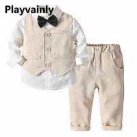 Boy Suit 2021 New Baby bow tie white shirt+vest coat +pants Fashion 3PCS Outfits Set Baby Clothes E20858