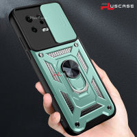 PlusCase สำหรับ Xiaomi 13 Armor-Level เกราะยืนสไลด์ฝาปิดเลนส์ป้องกันการกระแทกเคสโทรศัพท์กลับยาก