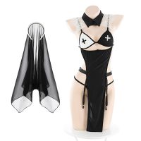 JIU YULingerie sexy para mulheres adultas  uniforme freira  roupa de empregada  véu preto  vestido anime  festa de Halloween  fantasias de bruxa paixã