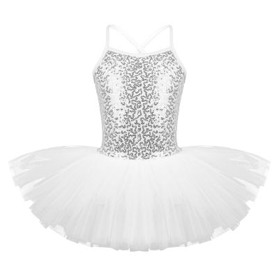 MSemis Kids Sequins Swan Tutu Ballet Dance Dress Gymnastics Leotard for Girls Ballerina Dance Dresses Fairy Prom Party Costumes