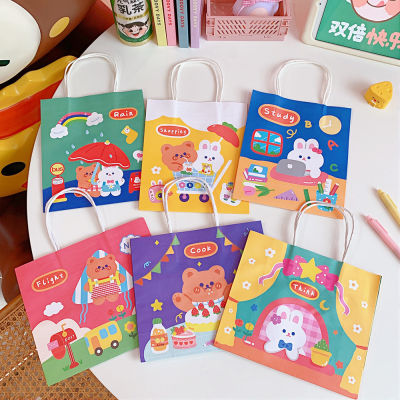 Cute Ins Simple Cartoon White Paper Bag Portable Shopping Bag Packaging Bag Gift Gift Bag Storage Bag