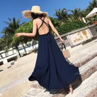 COD DSFGRDGHHHHH 【Original instock】dress is sweet and thin and age-reduced Bali Maldives beach skirt backless sexy