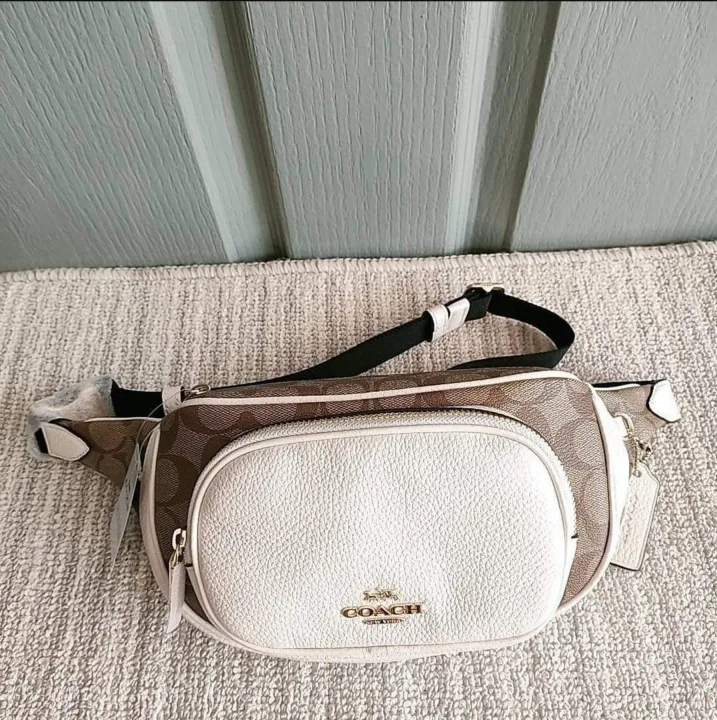 Coach 6548 Court Zip Belt Bag in Khaki Signature Coated Canvas and