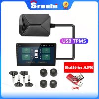 เซนเซอร์ Srnubi รถ TPMS แอนดรอยด์ USB ระบบควบคุมเตือนแรงดันลมยางสำหรับรถยนต์เครื่องเล่นแอนดรอยด์เตือนอุณหภูมิพร้อมเซ็นเซอร์4ตัว