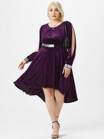 ZZOOI ROSEGAL Purple Elegant Vintage High Low Midi Dresses Split Sleeve Sequins Velvet Cocktail Party Vestidos Evening Dress For Women