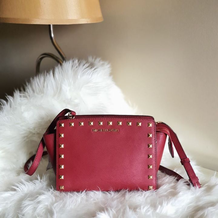 Michael Kors Red Saffiano Leather Mini Selma Crossbody Bag