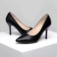New arrivals of high heels﹍[Soft Leather Painless Work Shoes] Black High Heels Professional Single Shoes Interview Formal Wear Leather Shoes Mid-Heel Women S Shoes Spring And Autumn