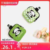 Ni Rui New Coin Purse Green Checkerboard Canvas Bag Cute Panda Small Bag Pendant Headphone Storage Bag AI 【OCT】