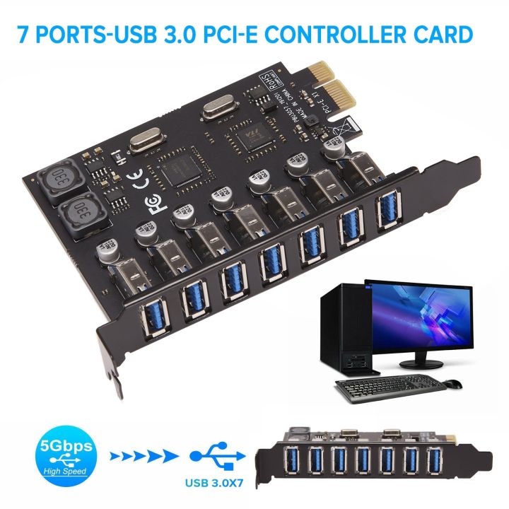 อะแดปเตอร์ขยายการ์ด-usb-3-0-pci-e-อะแดปเตอร์7ฮับพอร์ตตัวควบคุมภายนอกการ์ดตัวขยายพอร์ต-pci-express-pci-e-สำหรับอะแดปเตอร์-fjk3825ตั้งโต๊ะ