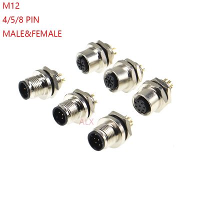 M12 waterproof sensor connector male amp; female socket 4/5/8 pin panel back Mount wire cable connector Screw Threaded coupling