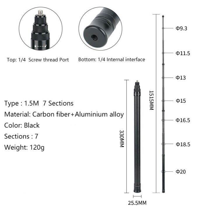 ไม้เซลฟี่ที่มองไม่เห็นสำหรับ-x3-insta360-แอ็คชั่น3-gopro-คาร์บอนไฟเบอร์3m-แบบมองไม่เห็นรุ่นขยายอุปกรณ์กล้องเซลฟี่