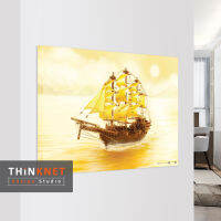 ภาพแขวนผนังภาพเรือสำเภาทอง ใบโค้ง 9 ใบ: หันขวา 9 Square-rigged Sails Gold Junk Ship: Heading to the Right Direction