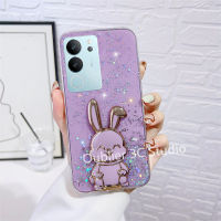 เคสโทรศัพท์ VIVO V29 Pro V29e Y27 Y78 5G 4G เคส ดีไซน์ใหม่แวววาวโปร่งใสเป็นรูปท้องฟ้าเต็มไปด้วยดวงดาวกรอบด้านหลังแบบนิ่มพร้อมขาตั้งซ่อนรูปกระต่ายน่ารักการ์ตูน Case 2023