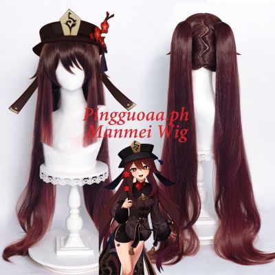 Manmei Genshin Impact HuTao Cosplay Wig 110cm Long Wig Brown Wig Heat Resistant Synthetic Hair cd