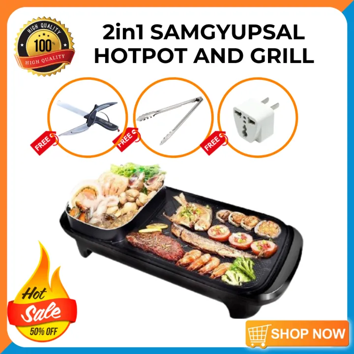 2 in 1 Samgyupsal Electric Grill Pan and Hotpot with FREE Clever Cutter