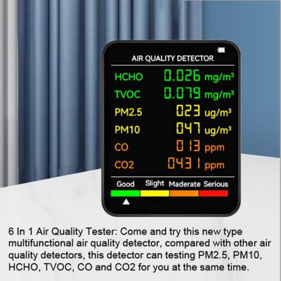 AEOZAD 6In1 Air คุณภาพเครื่องตรวจจับ LCD หน้าจอขนาดใหญ่ PM2.5 PM10 HCHO TVOC CO CO2 ฟอร์มาลดีไฮด์จอแสดงผล LCD Home Air คุณภาพ