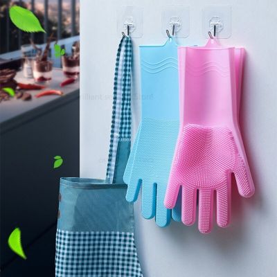 Magic Silicone Dishwashing Scrubber Dish Washing Sponge Rubber Scrub Gloves Kitchen Cleaning Gloves Safety Gloves