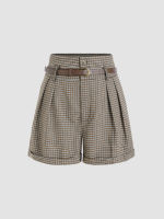 Cider Check Pleated Shorts With Belt